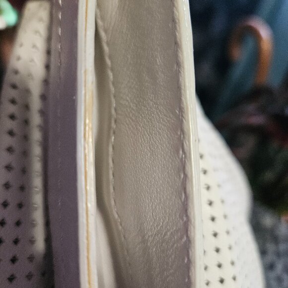 BCBGMaxAzria Cream Buttery Soft Perforated Leather Shoulder Bag, Gold Hardware - Picture 9 of 16